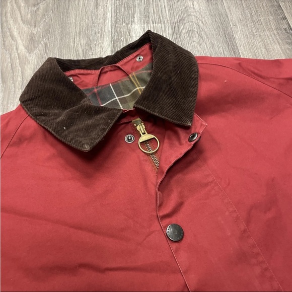 Barbour Beaufort Jacket Red Corduroy Collar Full Zip Coat, Size Medium M - Picture 4 of 16